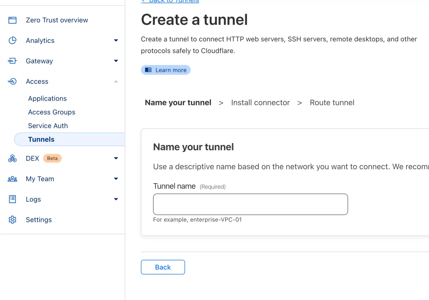 Cloudflare tunnel zero trust dashboard