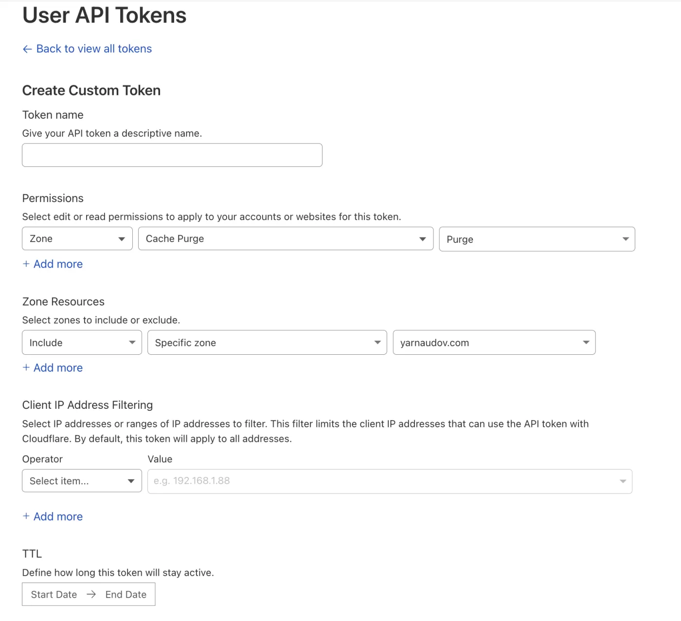 create bearer auth token for cloudflare cache purge API
